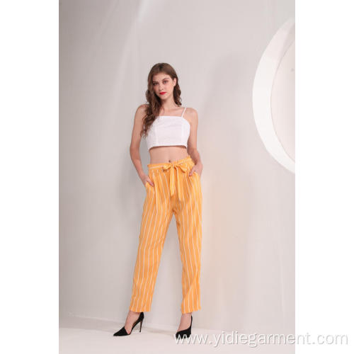 China Women's Yellow Striped Ankle Pants Supplier